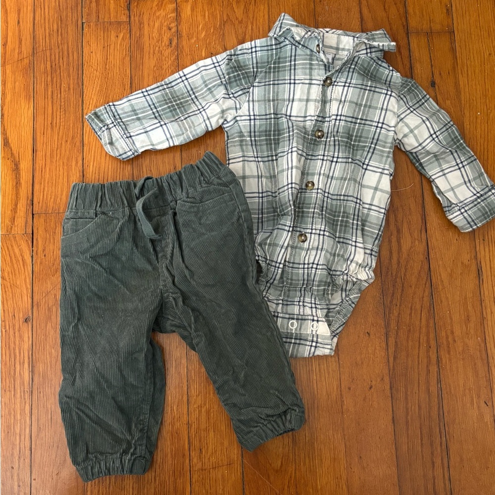 Carter's Green and Navy Plaid Button-Up Baby Bodysuit